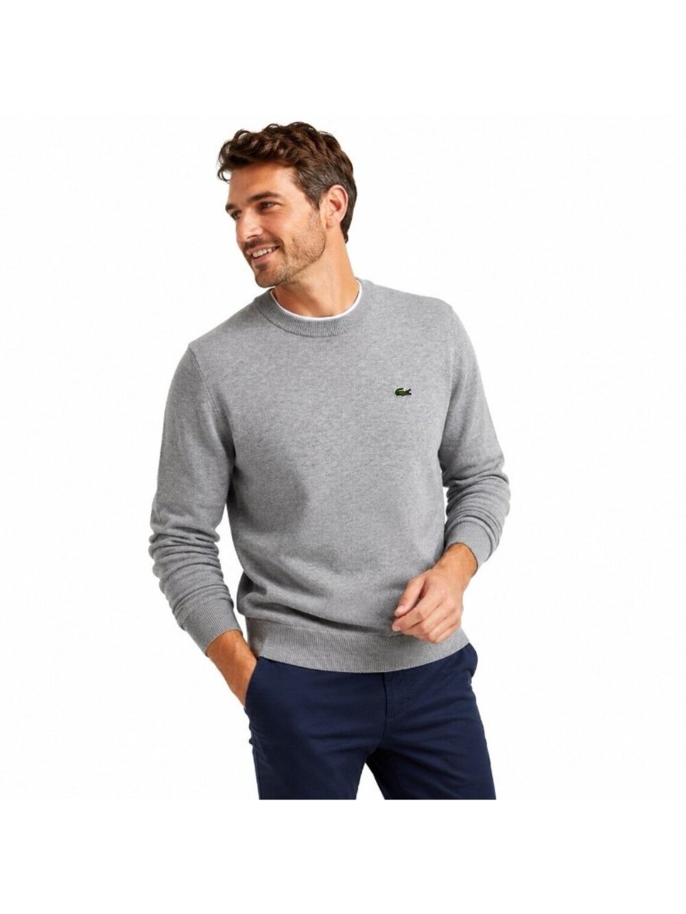 LACOSTE CREWNECK SWEATER CLASSIC FIT gray MEDIUM tennis prep country club